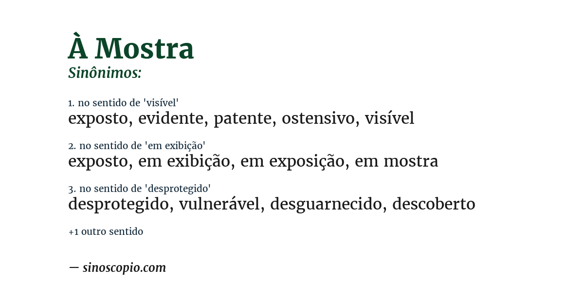 Sinônimo de à mostra