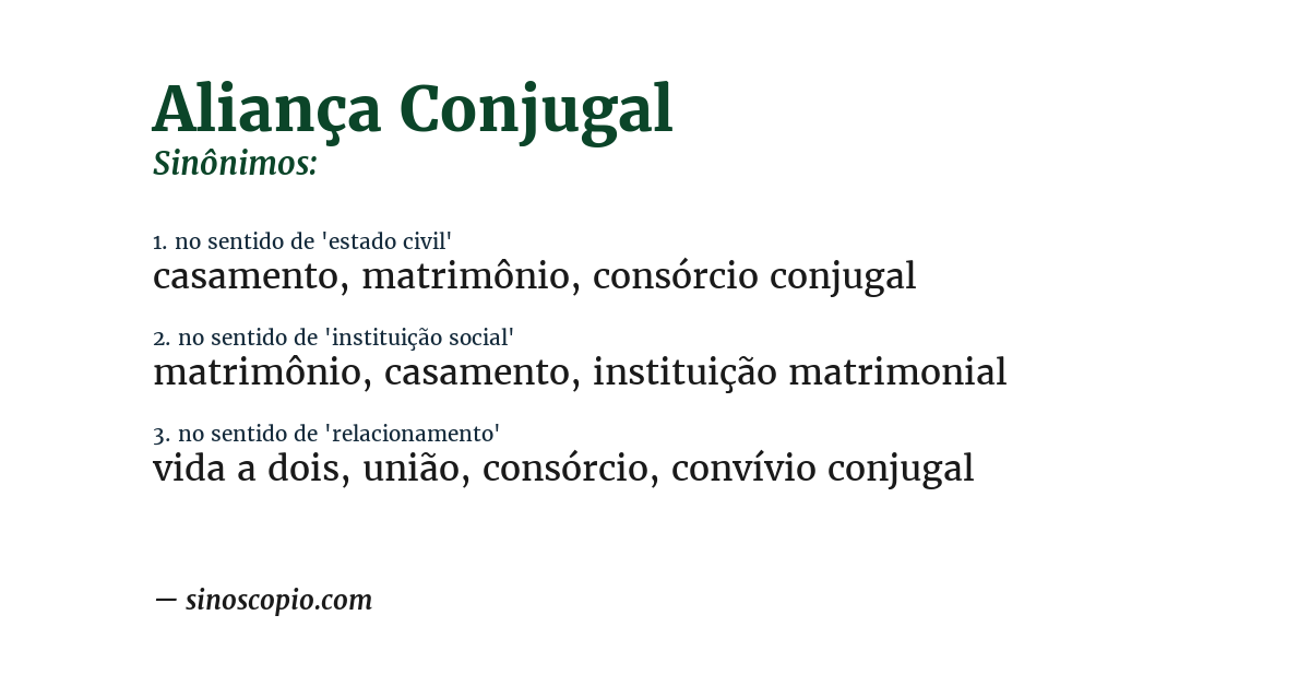 Sinônimo de aliança conjugal