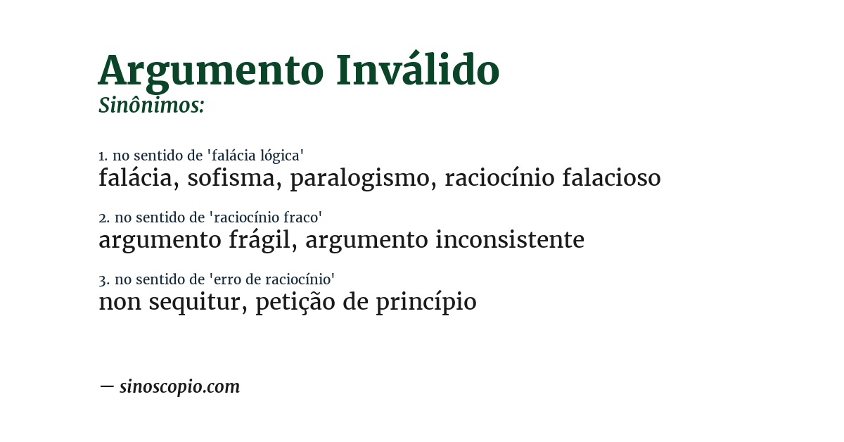 Sinônimo de argumento inválido