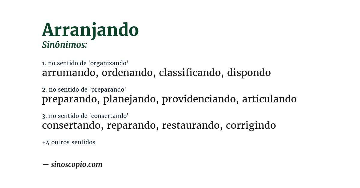 Sinônimo de arranjando