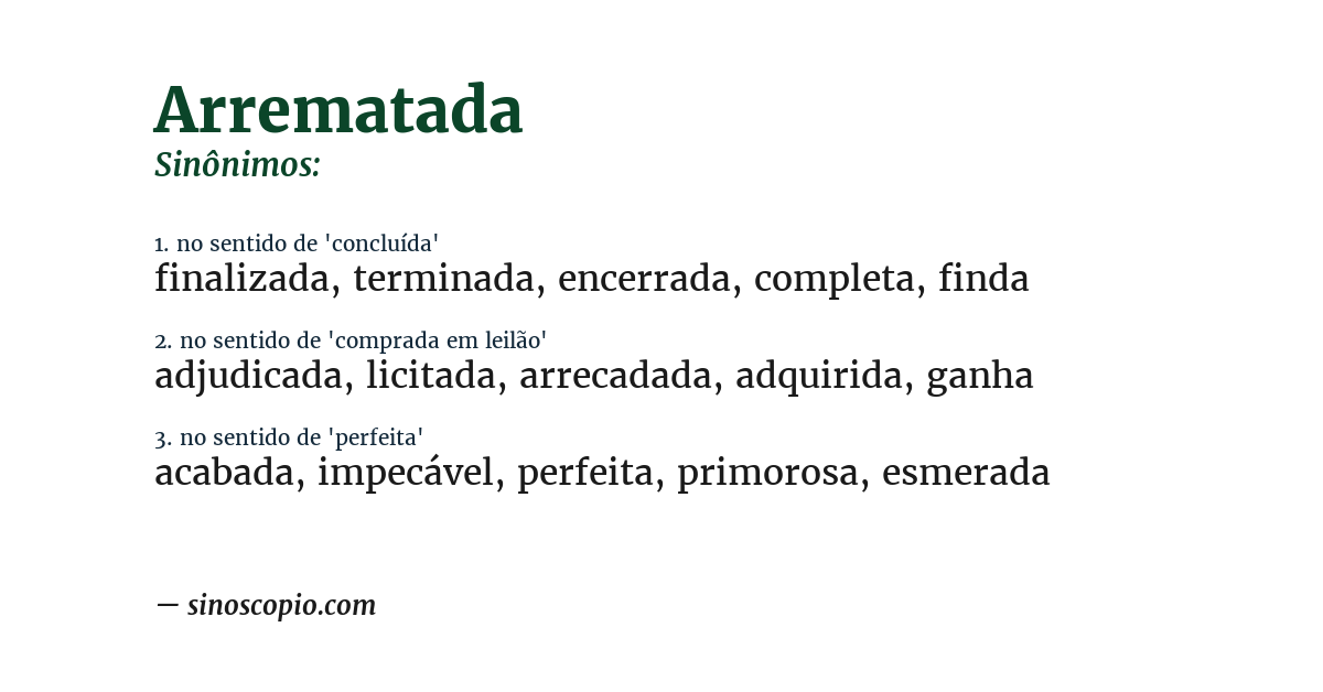 Sinônimo de arrematada