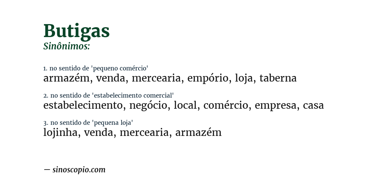 Sinônimo de butigas