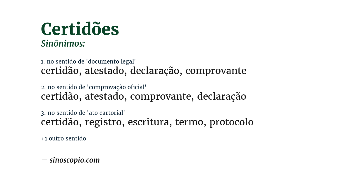 Sinônimo de certidões