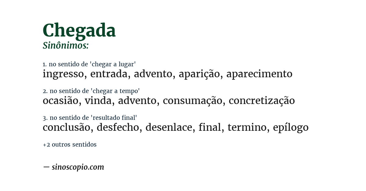 Sinônimo de chegada