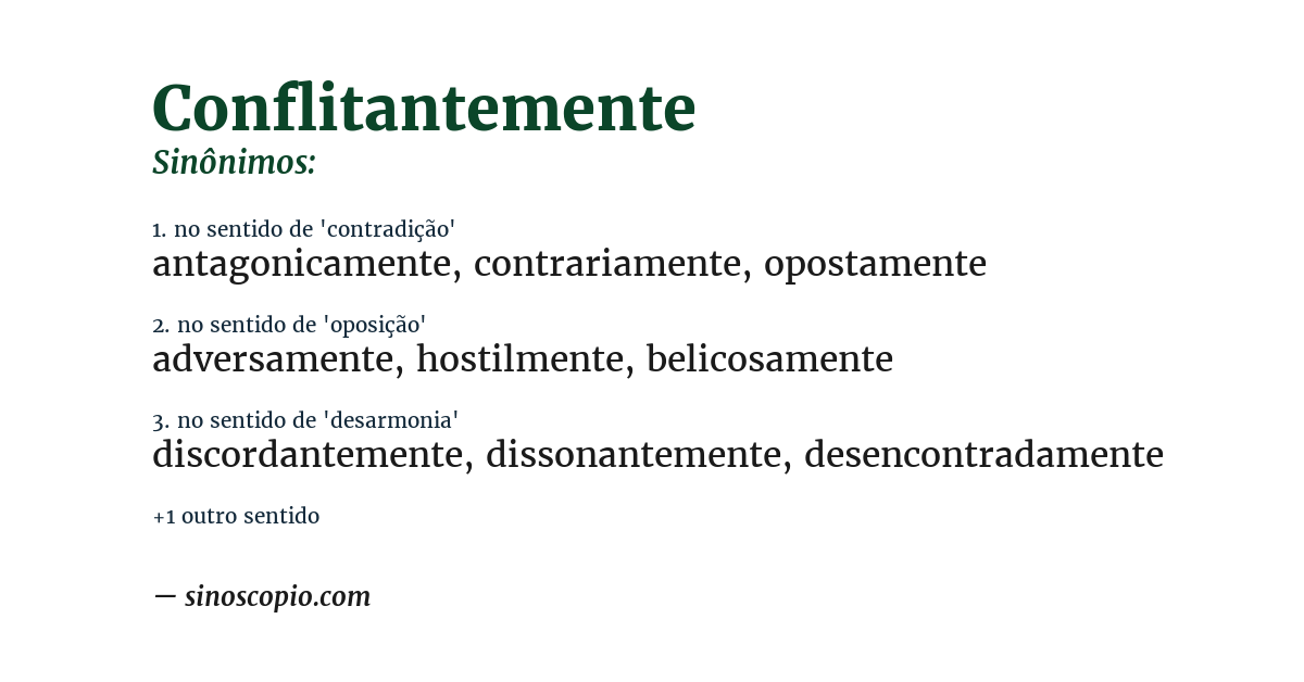 Sinônimo de conflitantemente