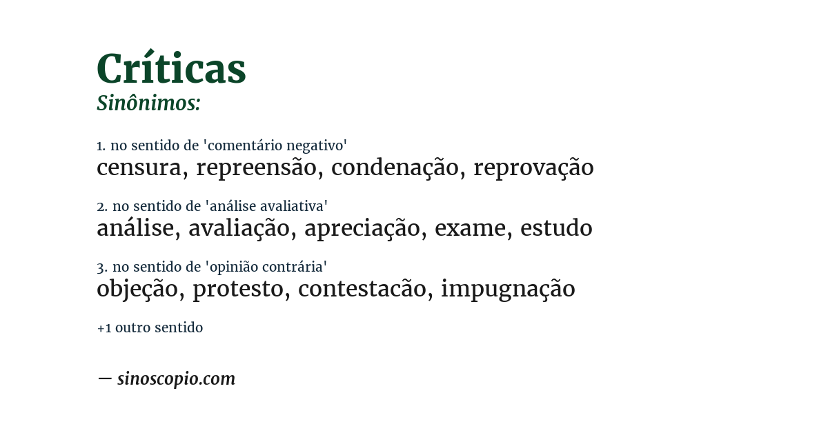 Sinônimo de críticas