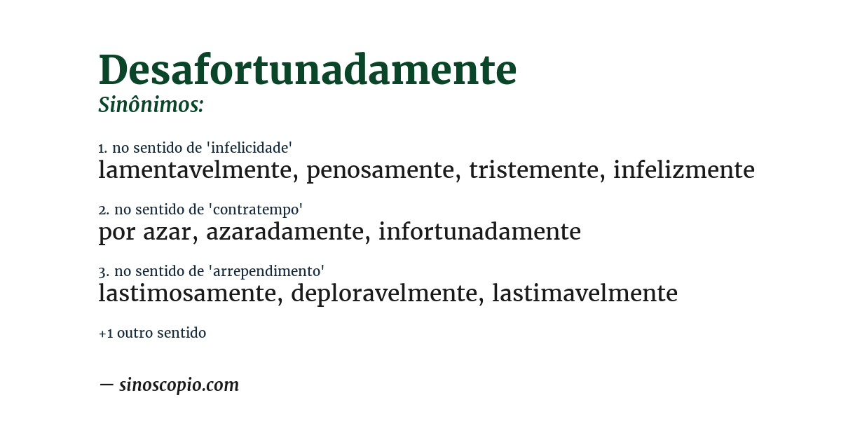 Sinônimo de desafortunadamente