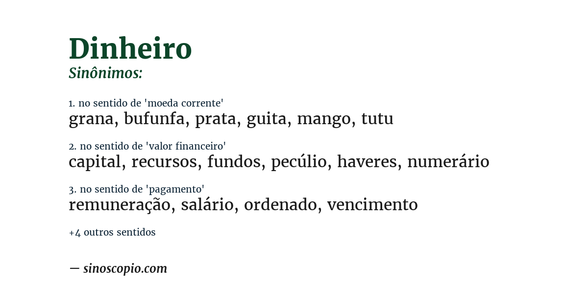 Sinônimo de dinheiro