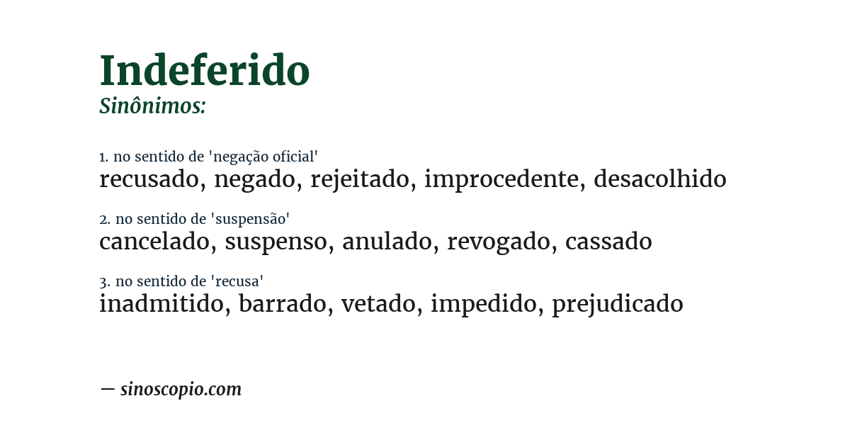 Sinônimo de indeferido