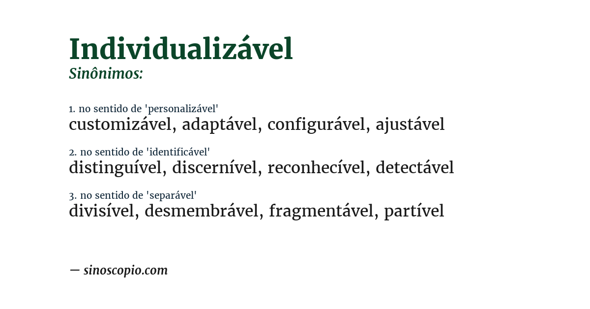 Sinônimo de individualizável
