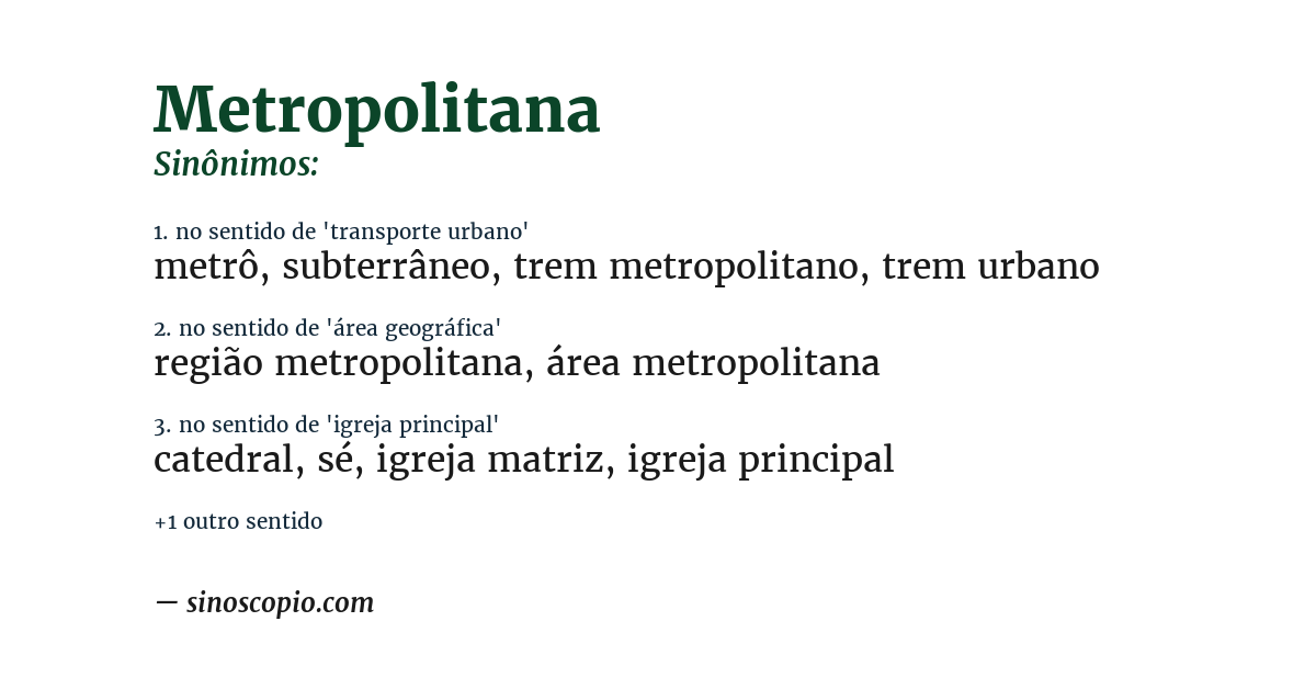Sinônimo de metropolitana