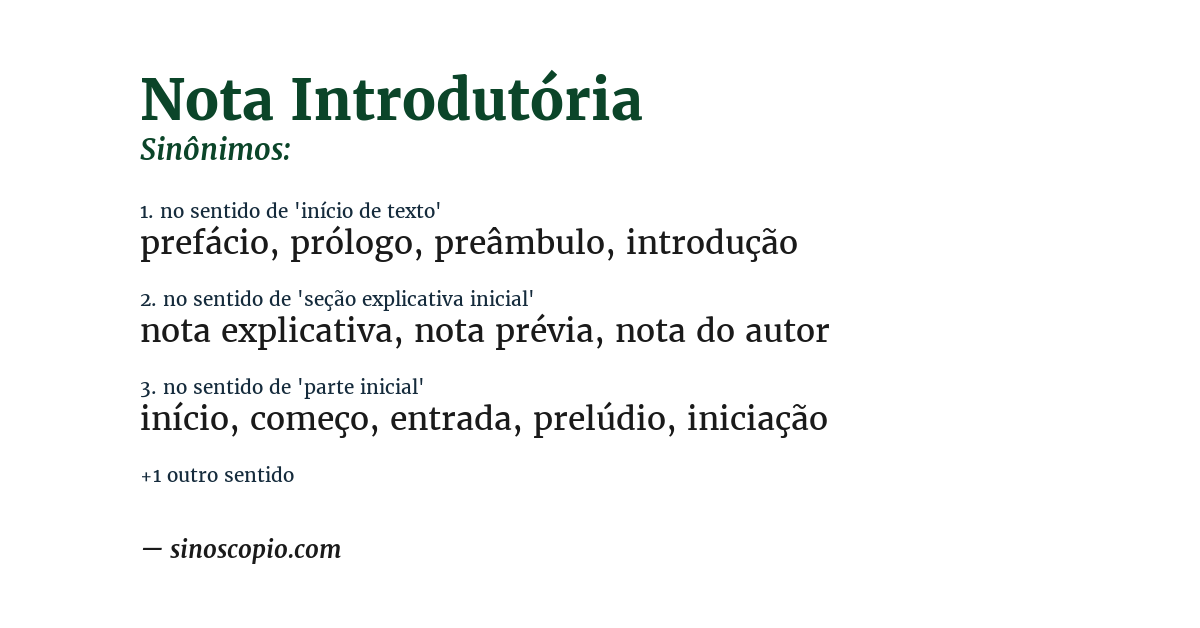 Sinônimo de nota introdutória