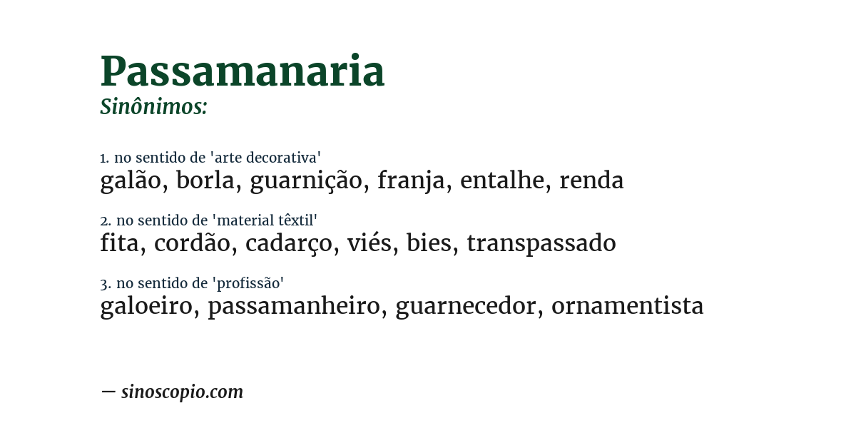 Sinônimo de passamanaria