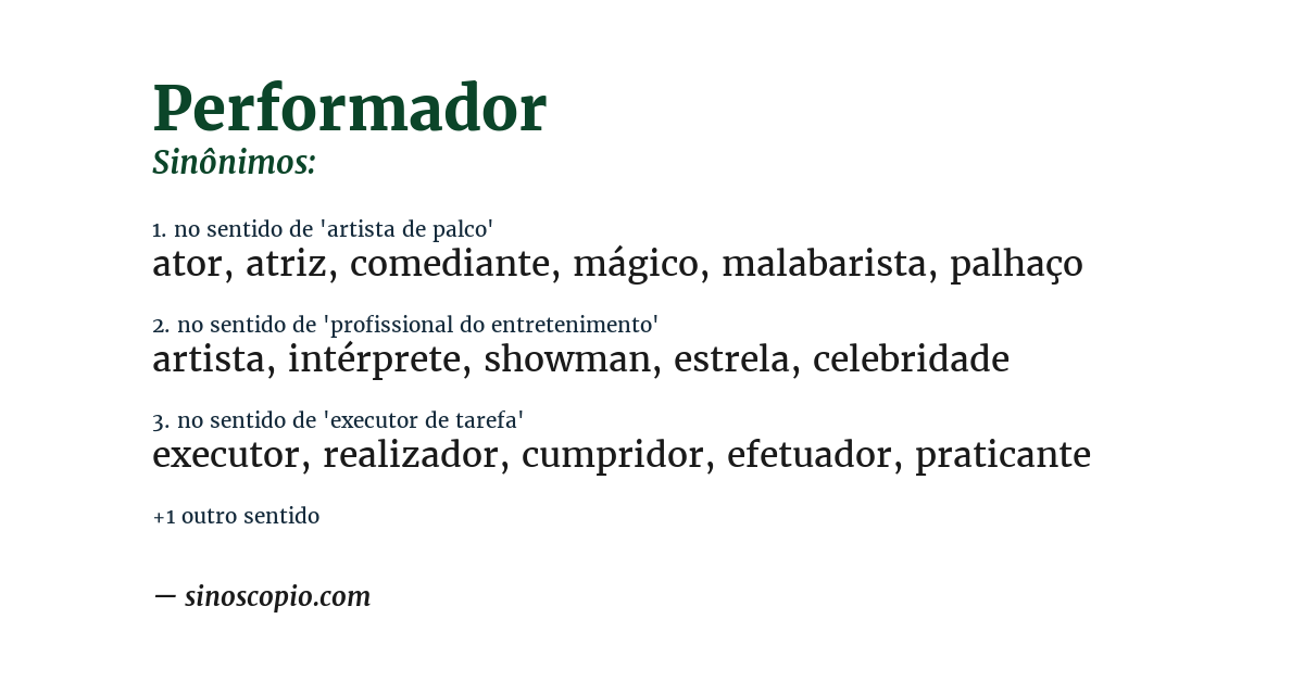 Sinônimo de performador