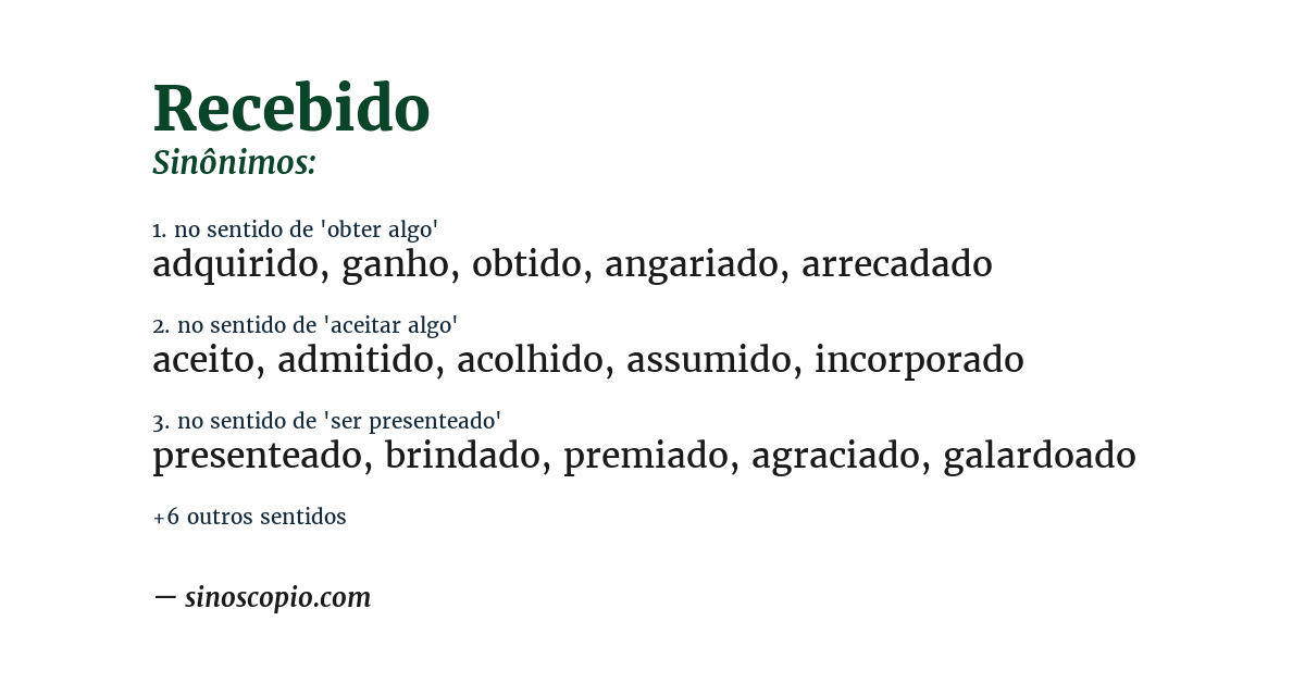 Sinônimo de recebido