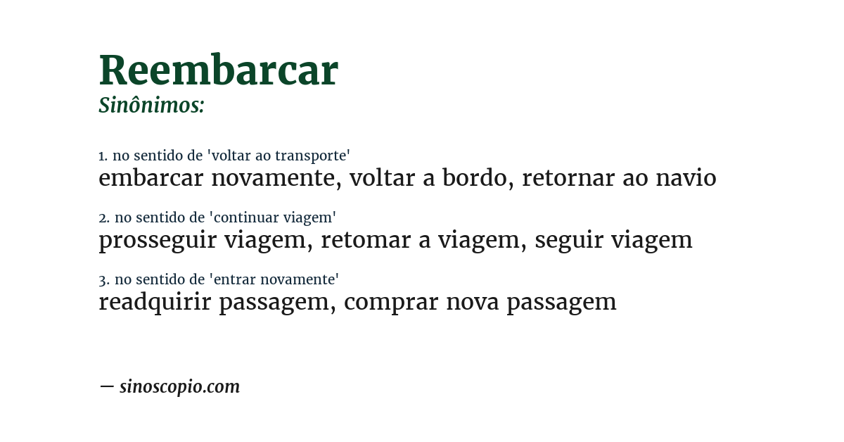 Sinônimo de reembarcar