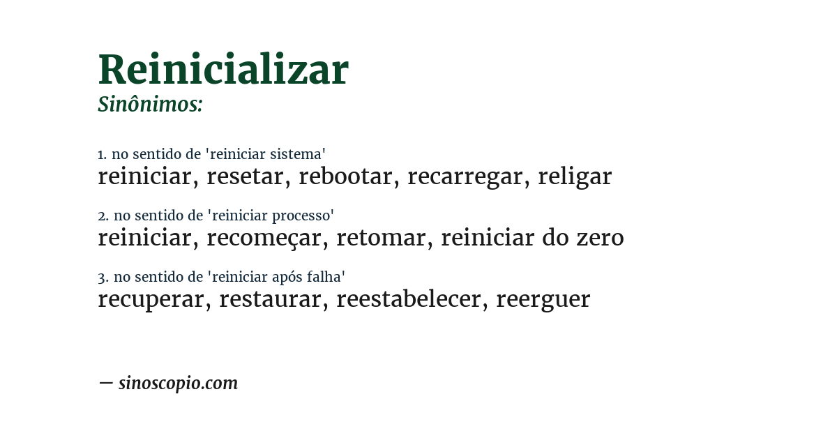 Sinônimo de reinicializar