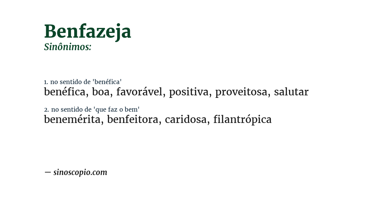 Sinônimo de benfazeja