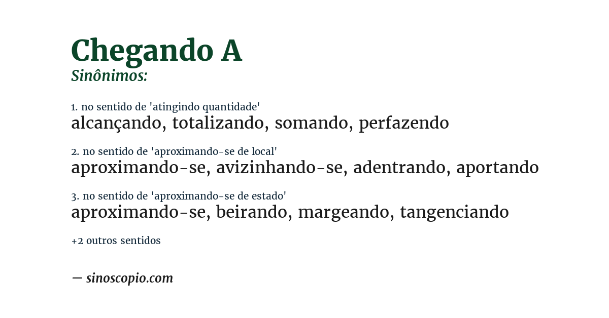 Sinônimo de chegando a
