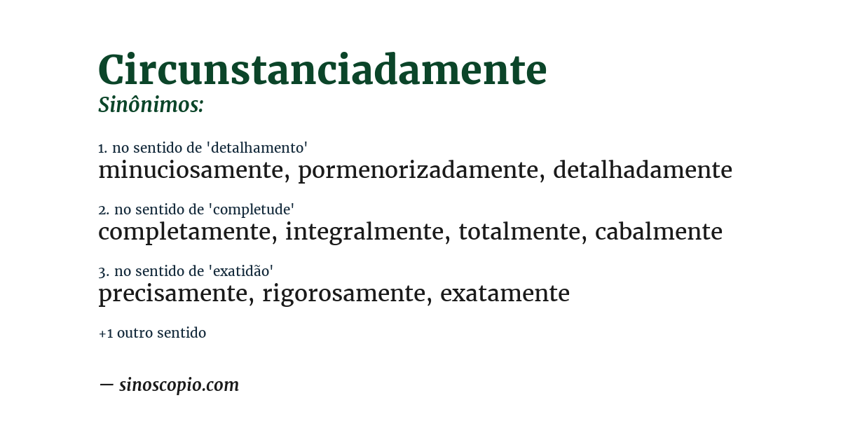 Sinônimo de circunstanciadamente