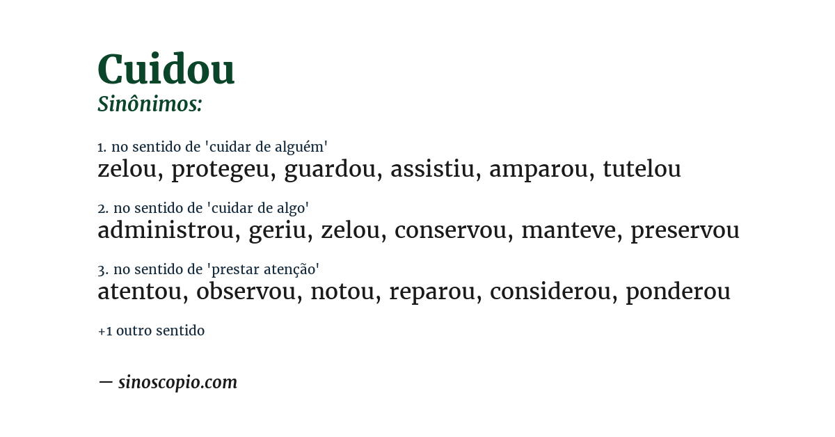 Sinônimo de cuidou