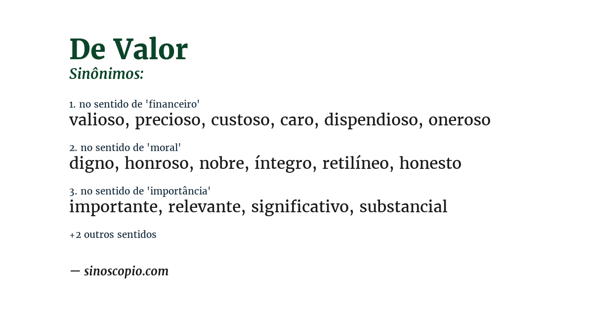 Sinônimo de de valor