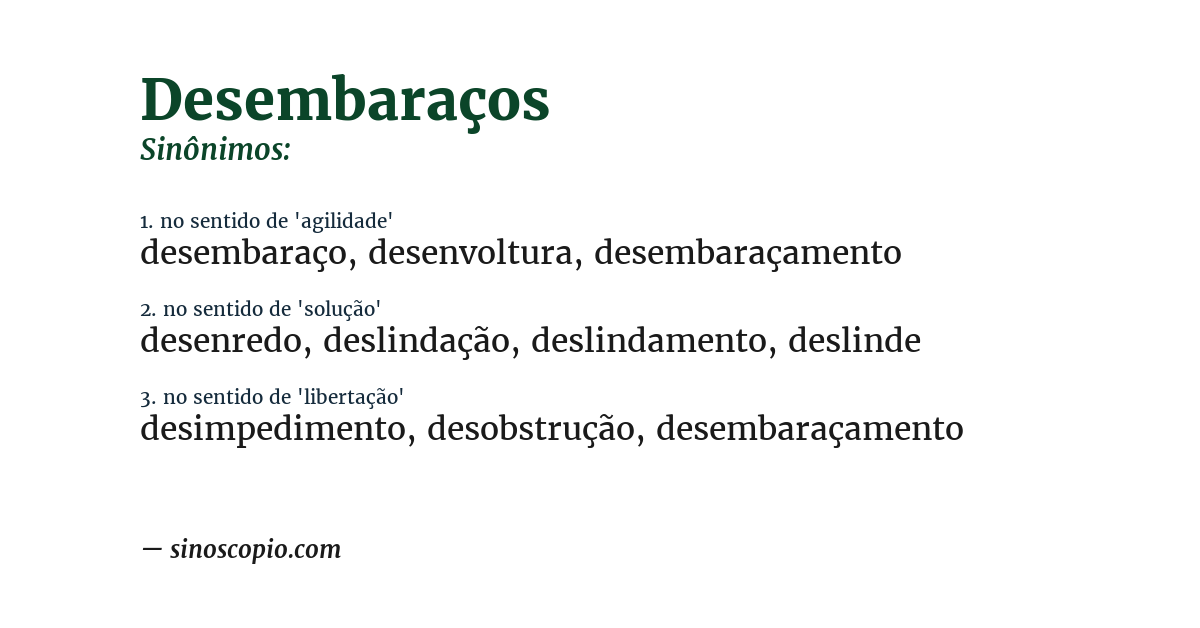 Sinônimo de desembaraços