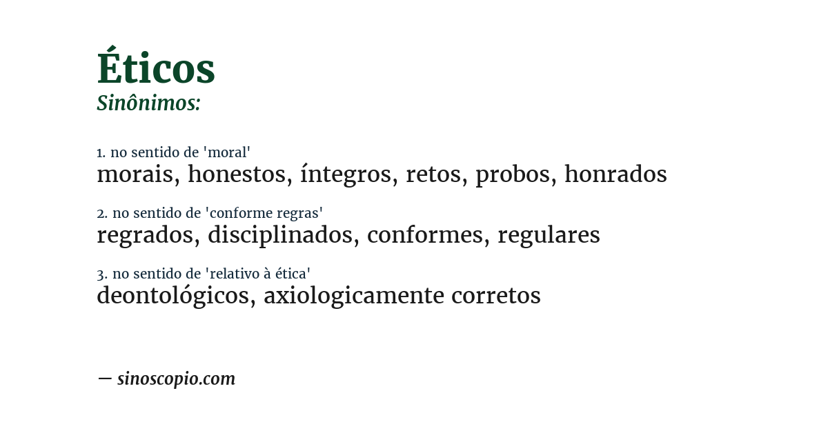 Sinônimo de éticos