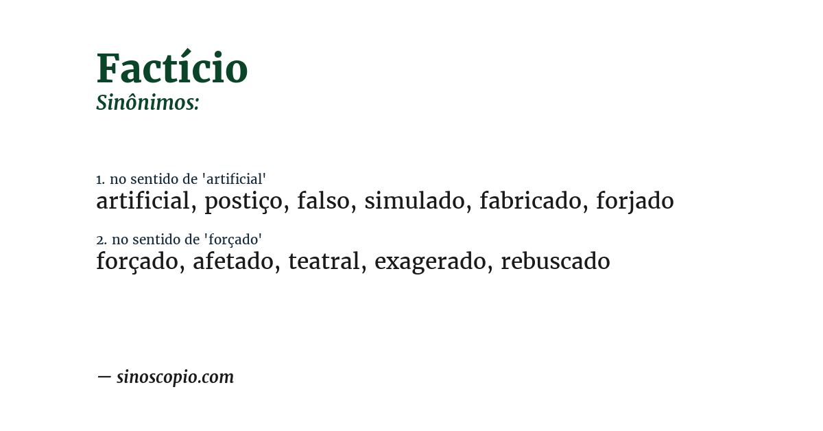 Sinônimo de factício