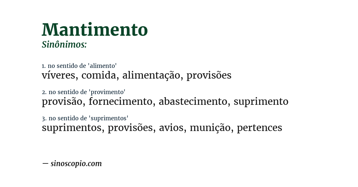 Sinônimo de mantimento
