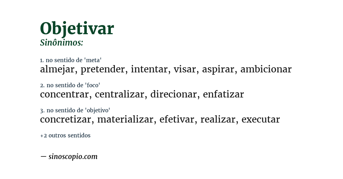 Sinônimo de objetivar