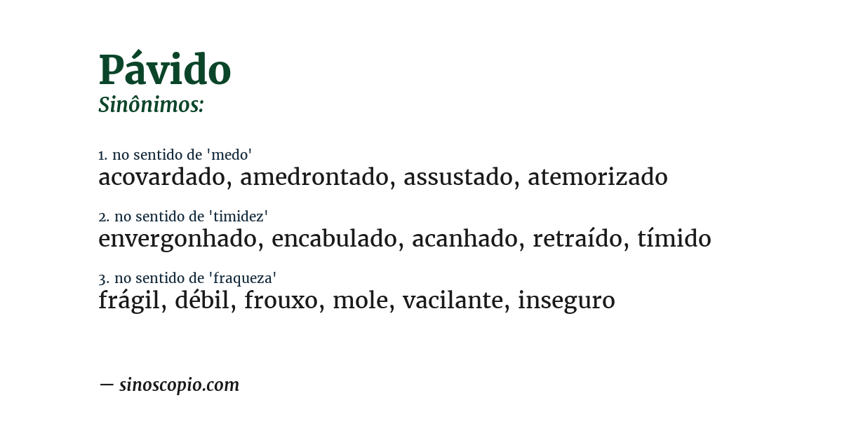 Sinônimo de pávido