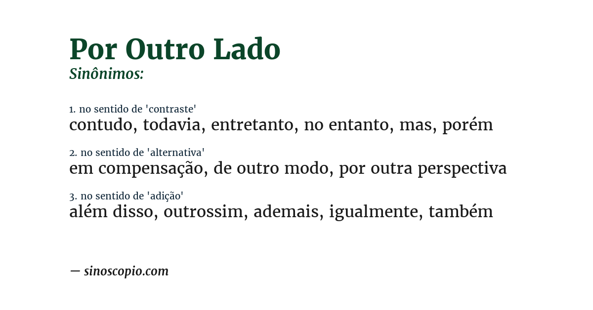 Sinônimo de por outro lado