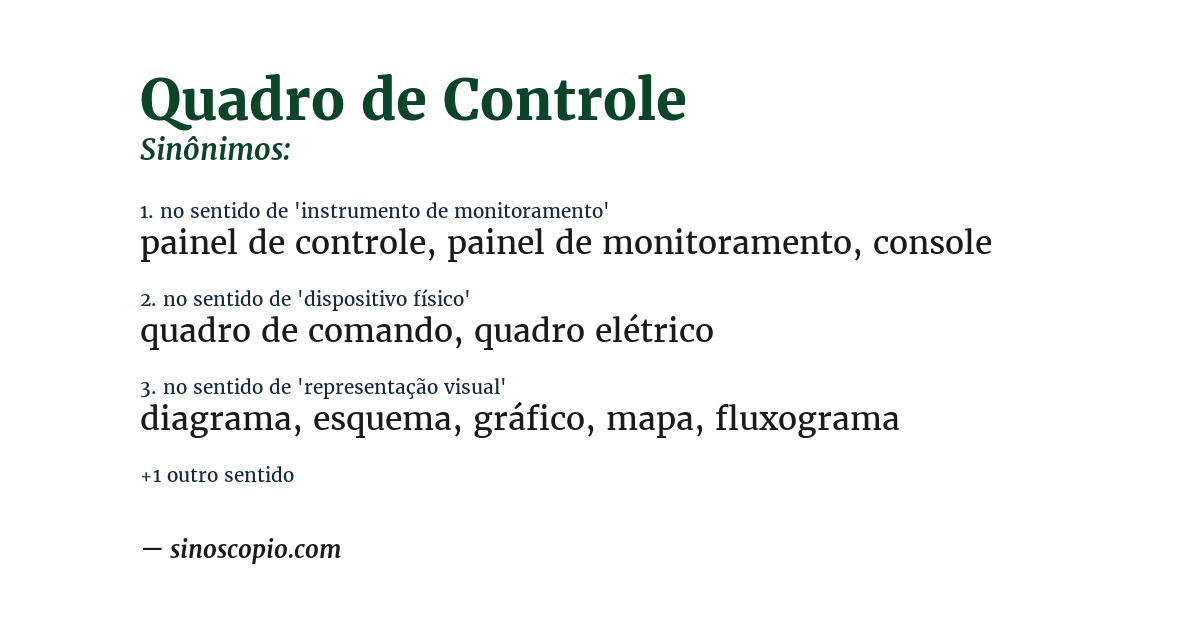 Sinônimo de quadro de controle