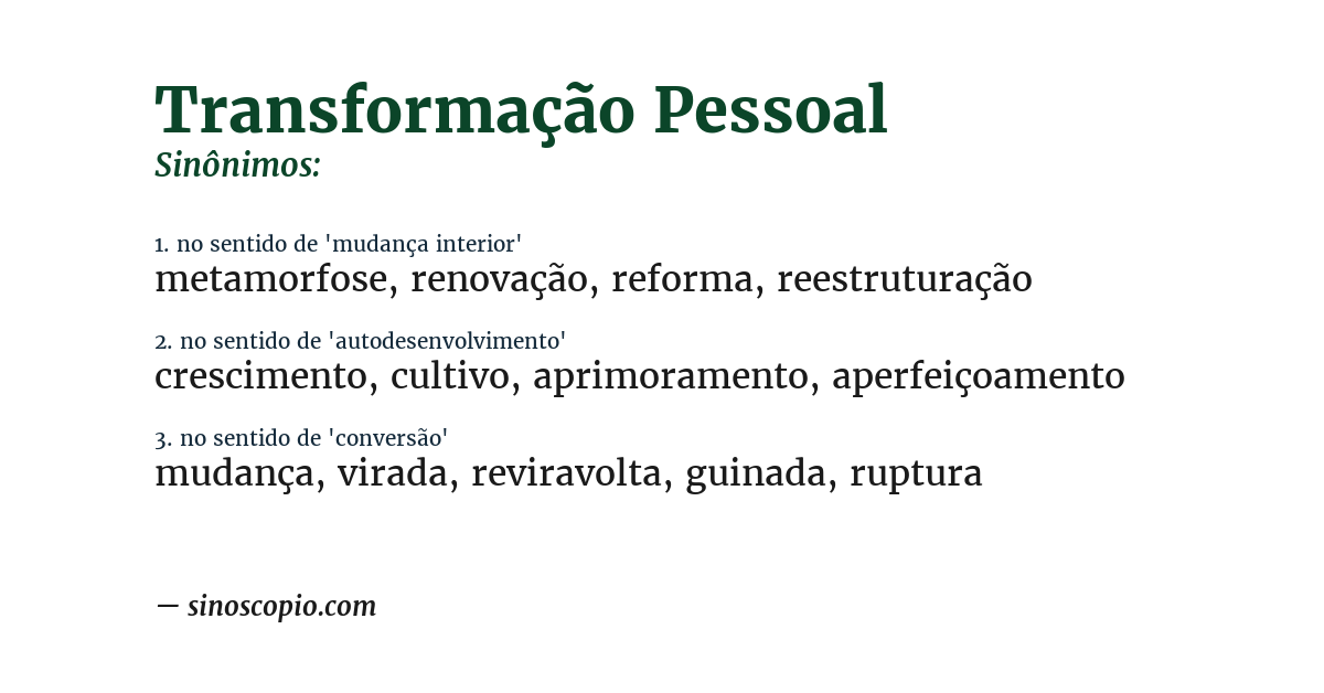 Sinônimo de transformação pessoal