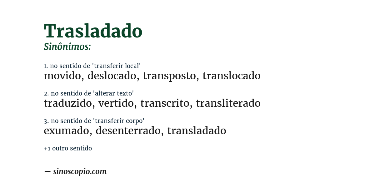 Sinônimo de trasladado