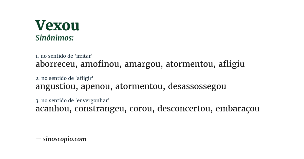 Sinônimo de vexou