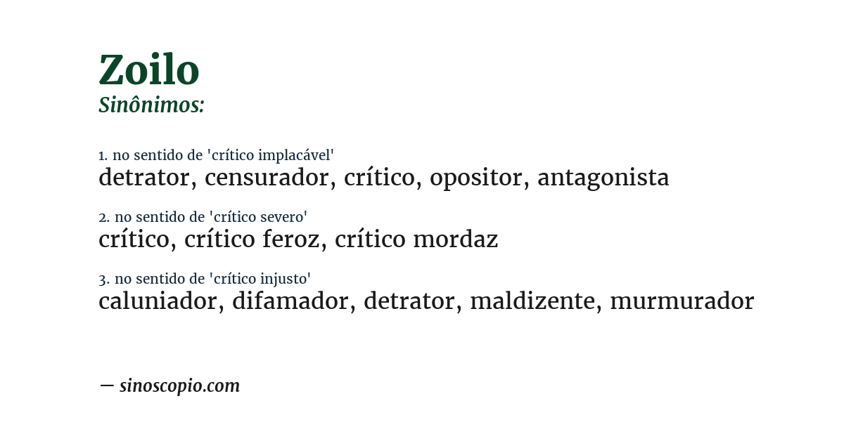Sinônimo de zoilo