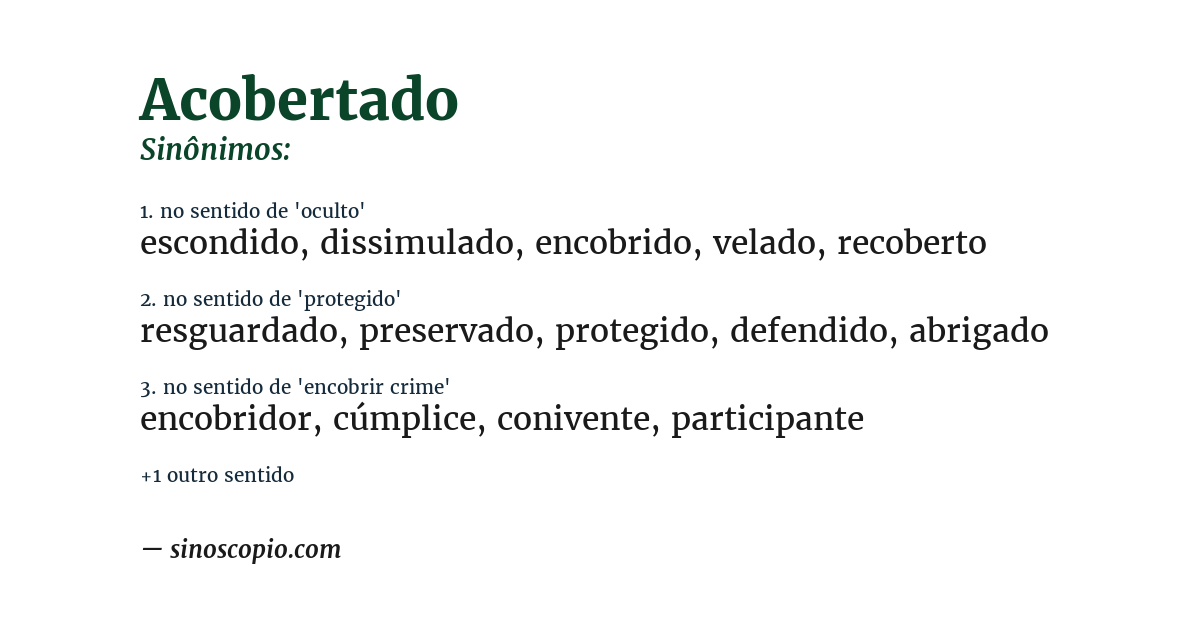 Sinônimo de acobertado