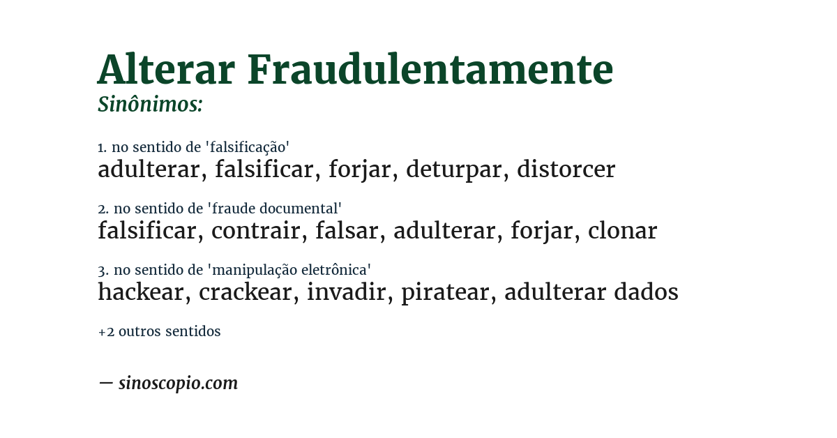 Sinônimo de alterar fraudulentamente
