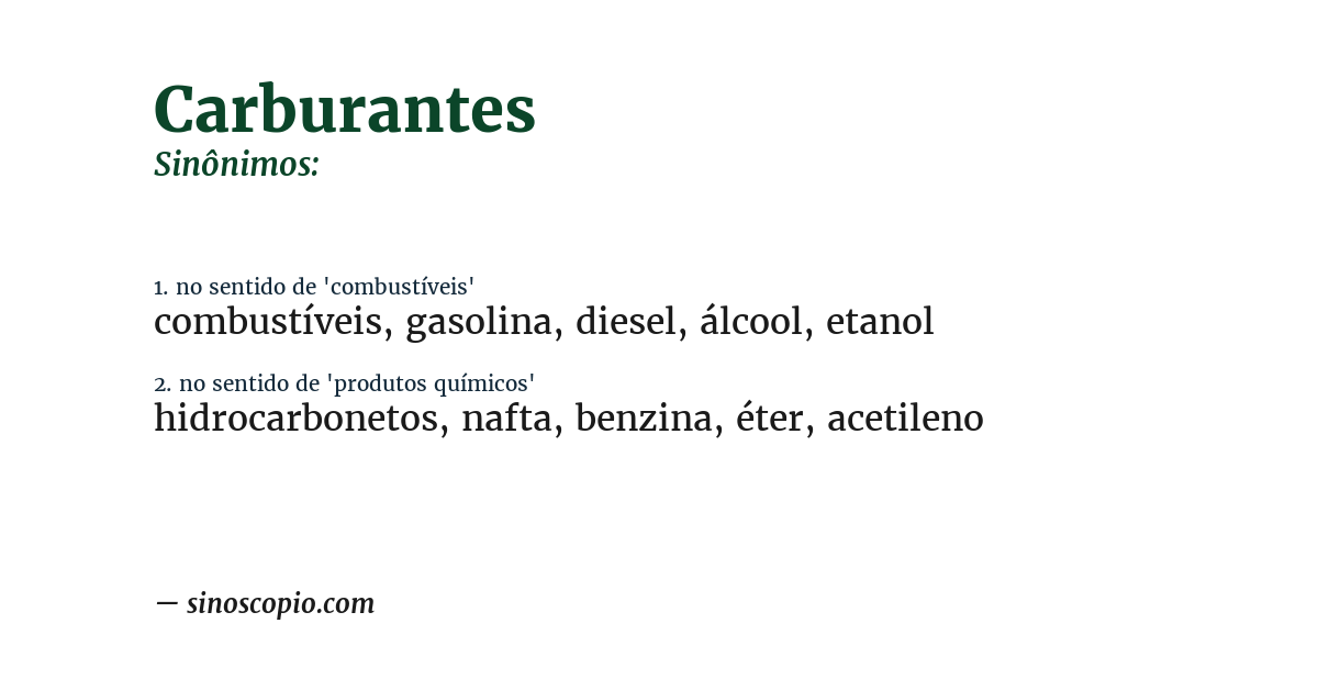 Sinônimo de carburantes