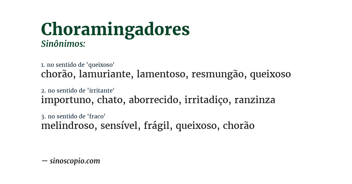 Sinônimo de choramingadores