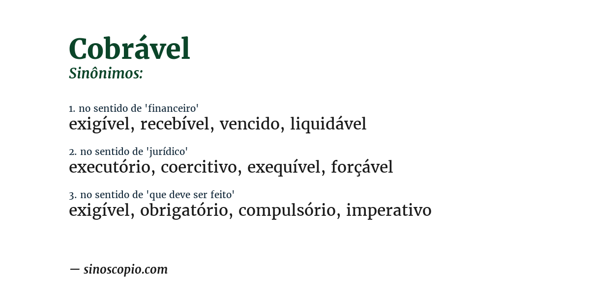 Sinônimo de cobrável
