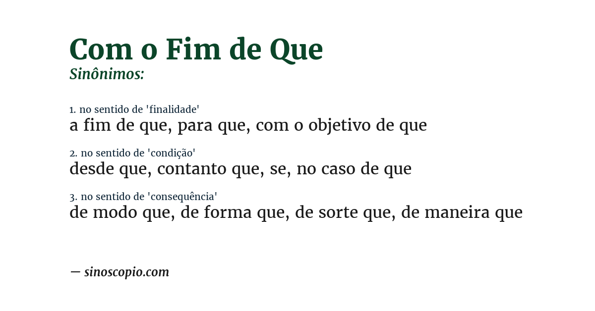 Sinônimo de com o fim de que