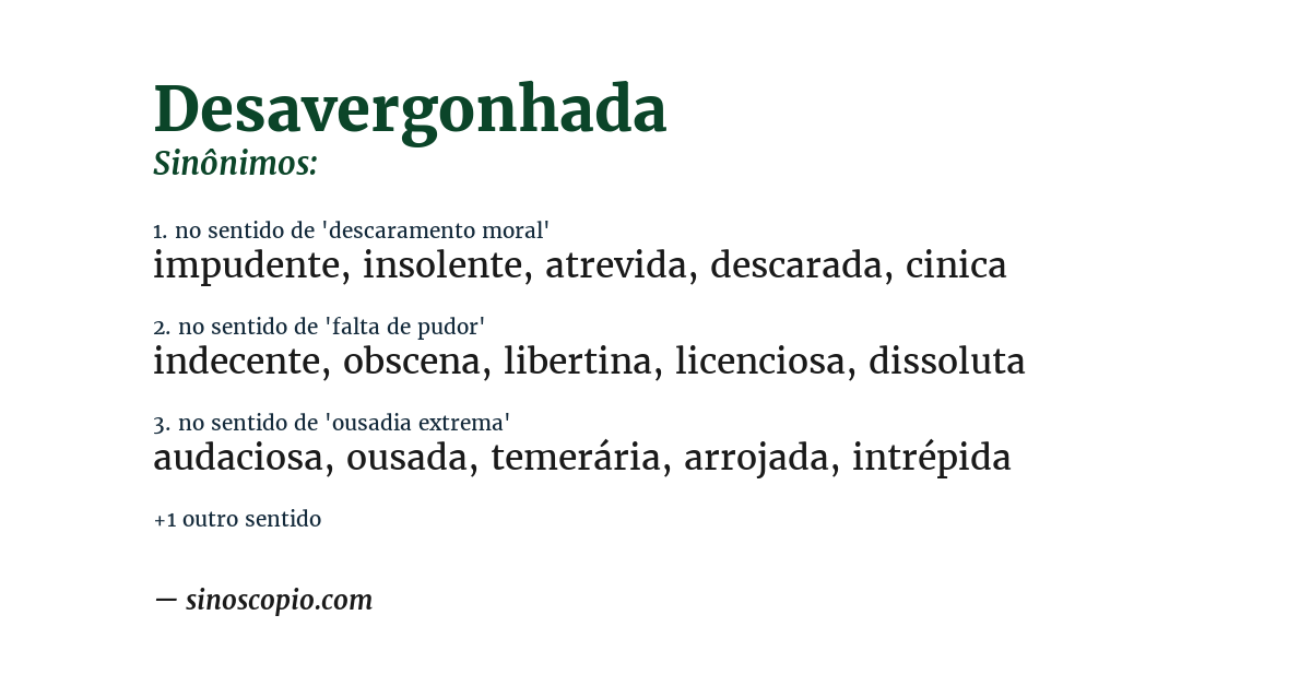 Sinônimo de desavergonhada