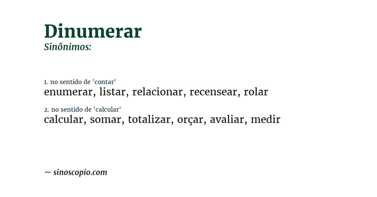 Sinônimo de dinumerar
