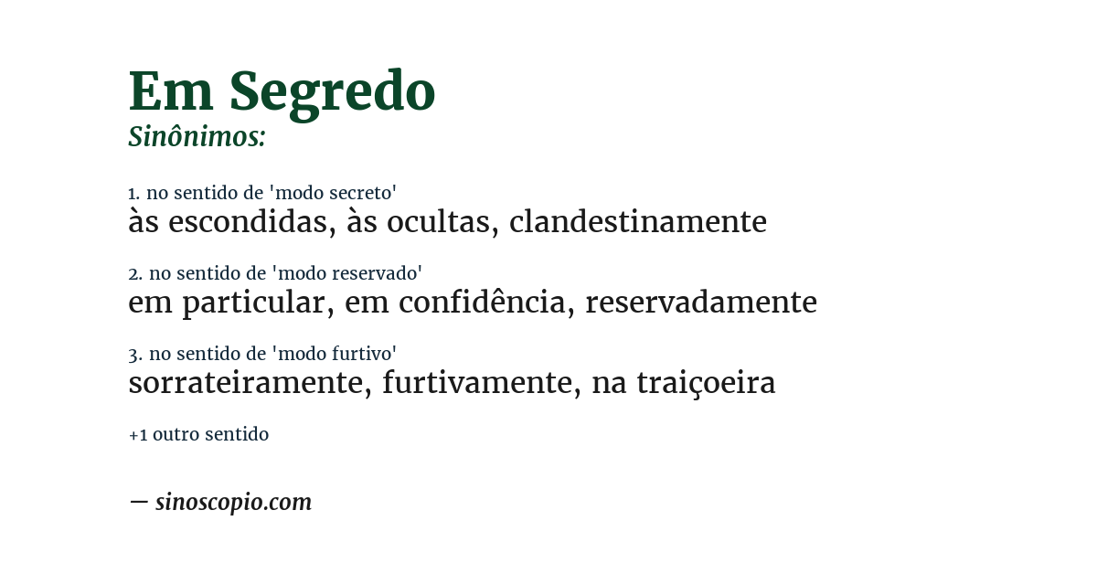 Sinônimo de em segredo