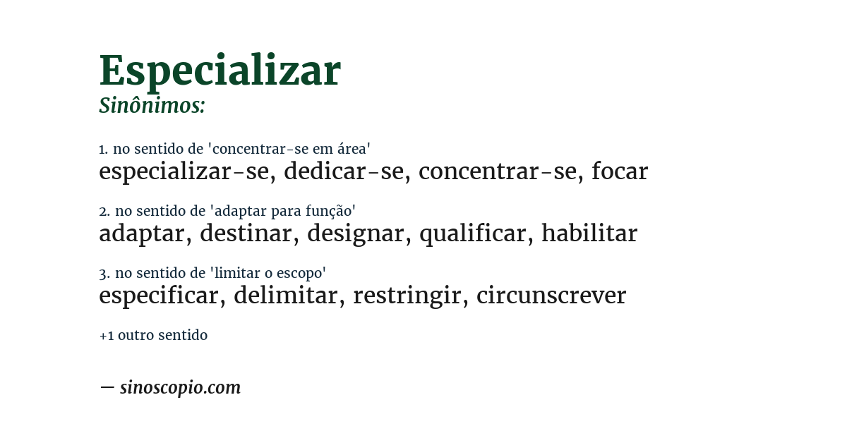 Sinônimo de especializar