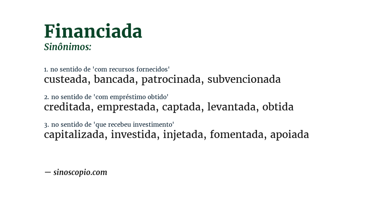 Sinônimo de financiada
