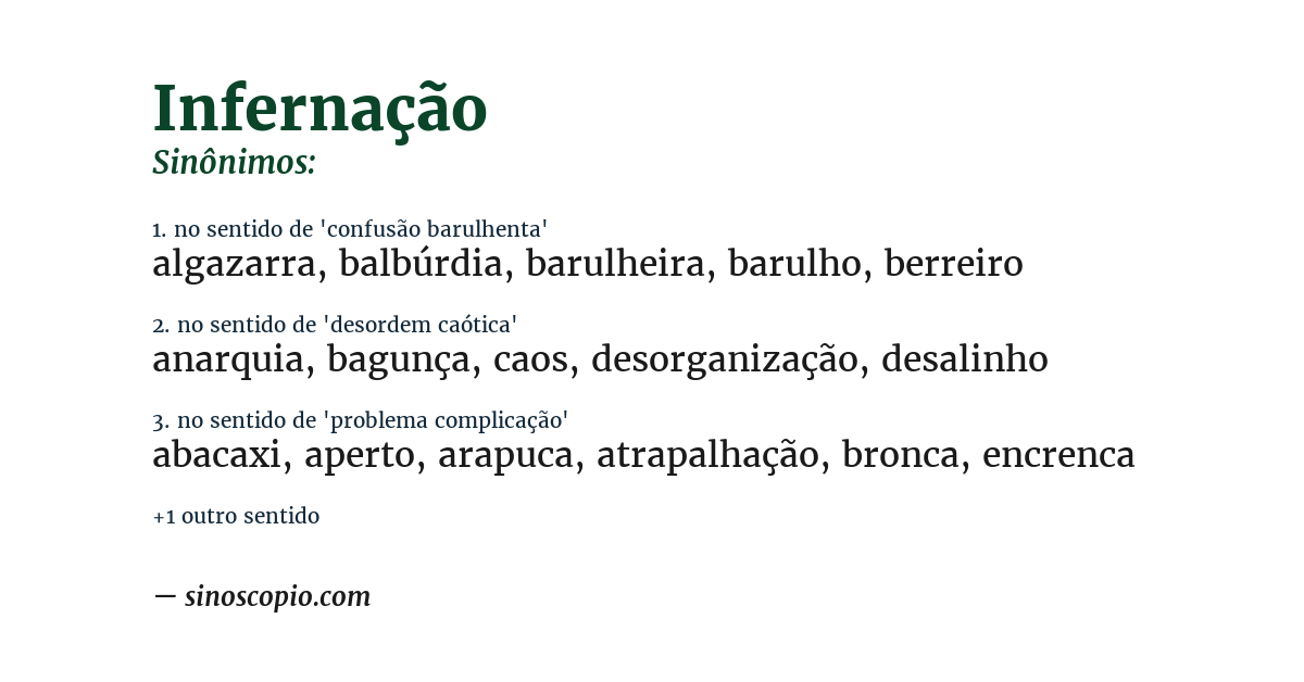 Sinônimo de infernação